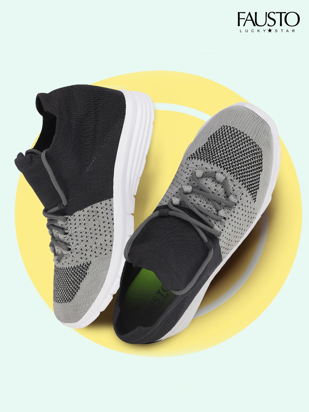 

FAUSTO Men Grey & Black Running Shoes