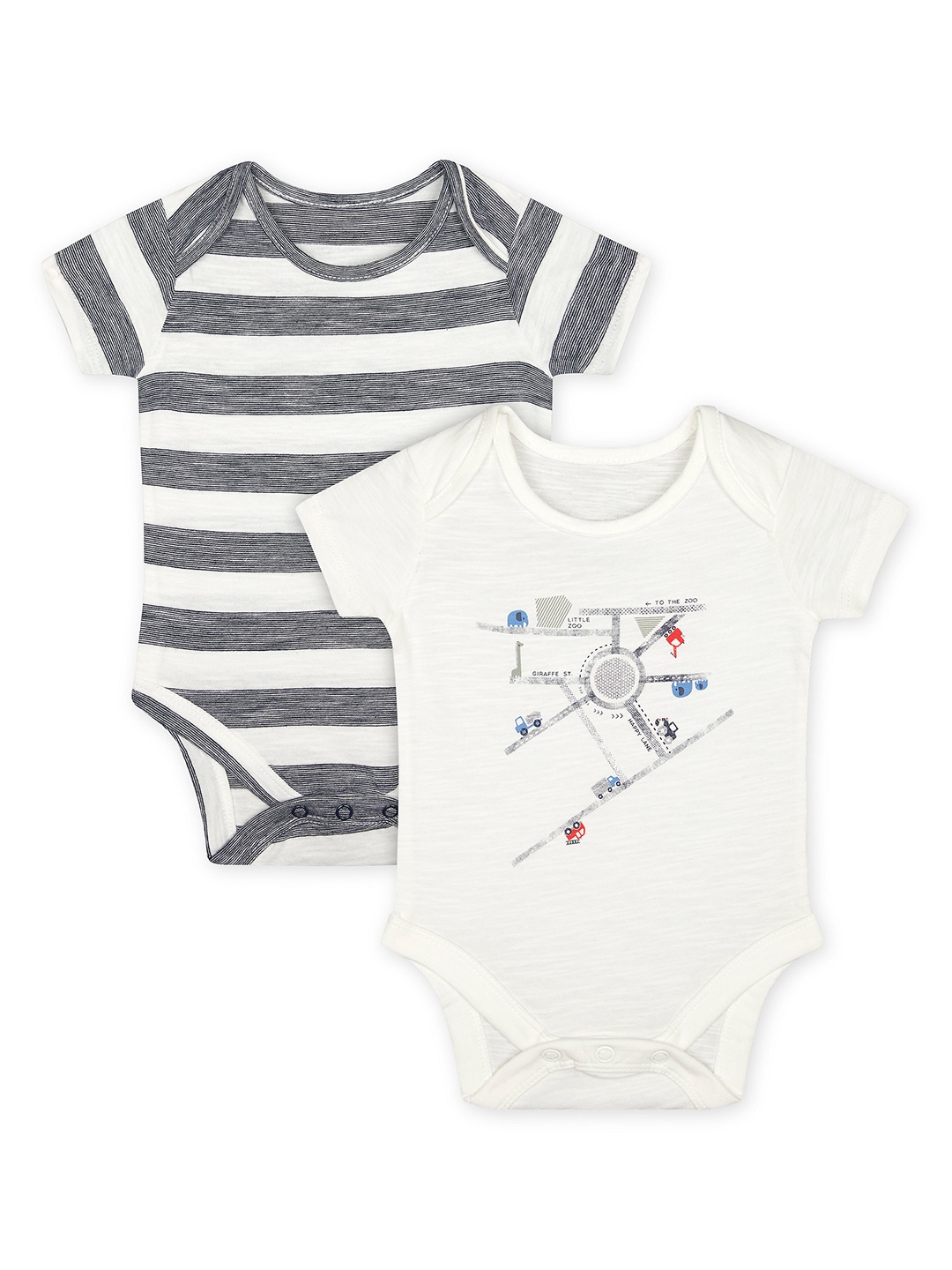 

mothercare Infant Boys Pack Of 2 Printed Pure Cotton Bodysuits, White