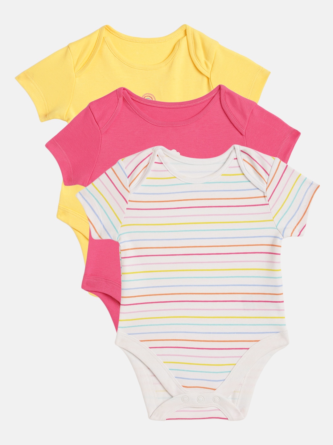 

mothercare Infant Girl Pack of 3 Assorted Pure Cotton Bodysuits, Yellow