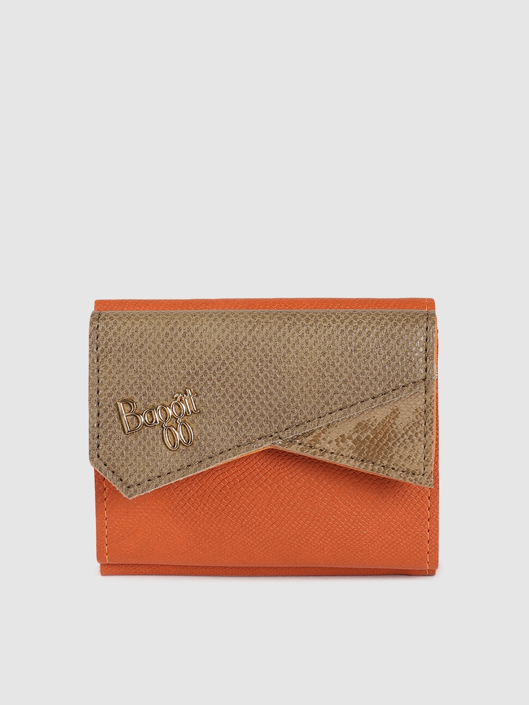 

Baggit Women Orange & Brown Colourblocked Three Fold Wallet