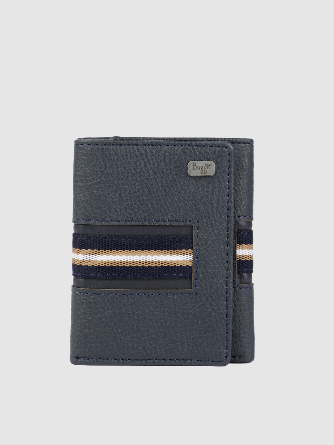 

Baggit Men Blue Self Design Three Fold Wallet