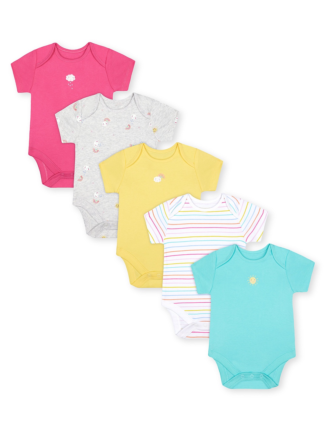 

mothercare Infant Girls Pack of 5 Multi Coloured Pure Cotton Bodysuits