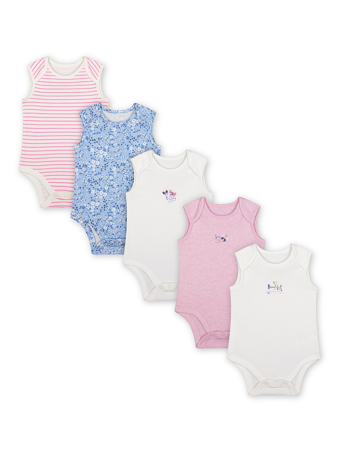 

mothercare Infant Girl Pack Of 5 Multi-Coloured Pure Cotton Bodysuits