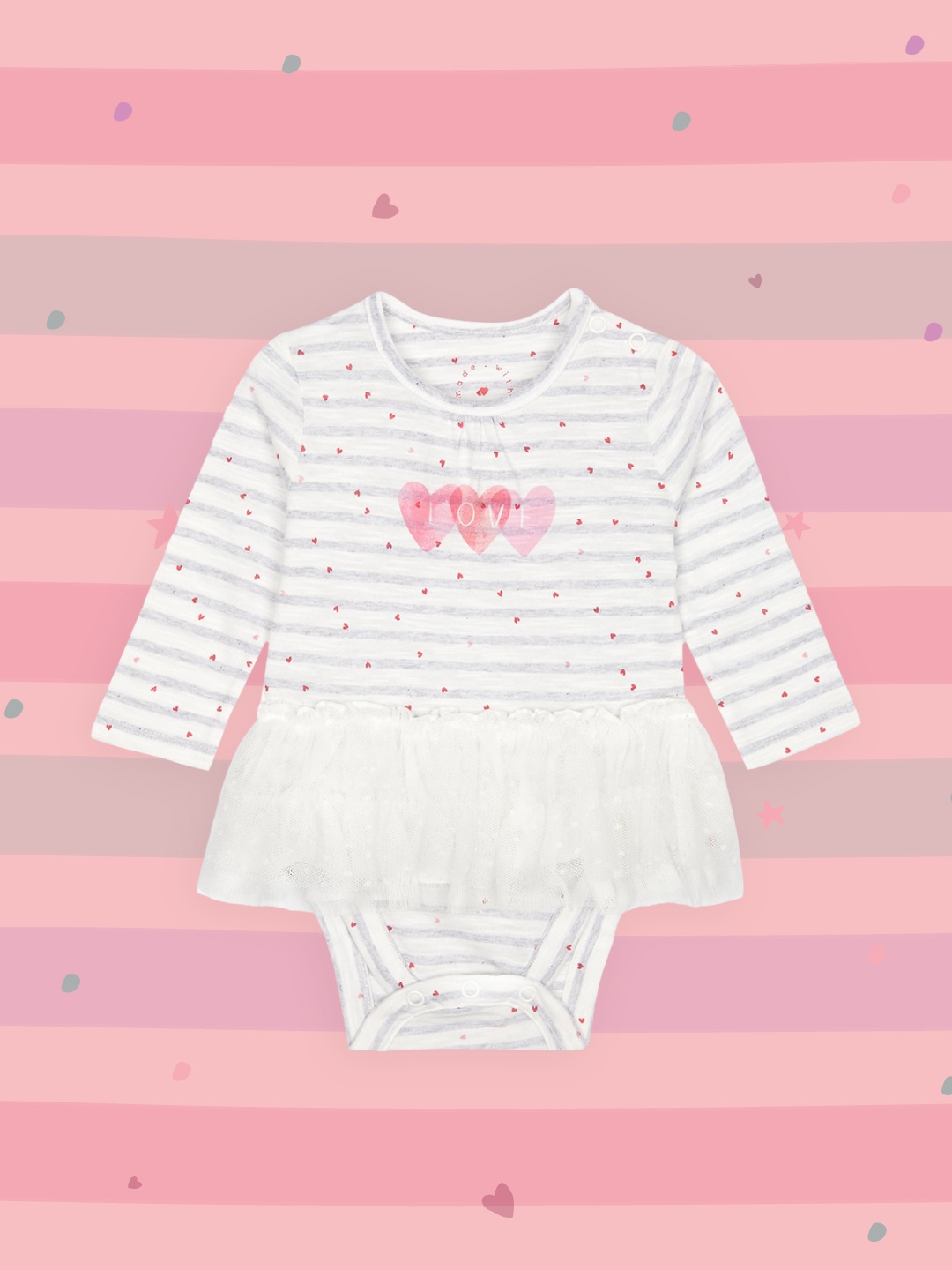 

mothercare Infant Girl White & Grey Striped Pure Cotton Frock Style Bodysuit