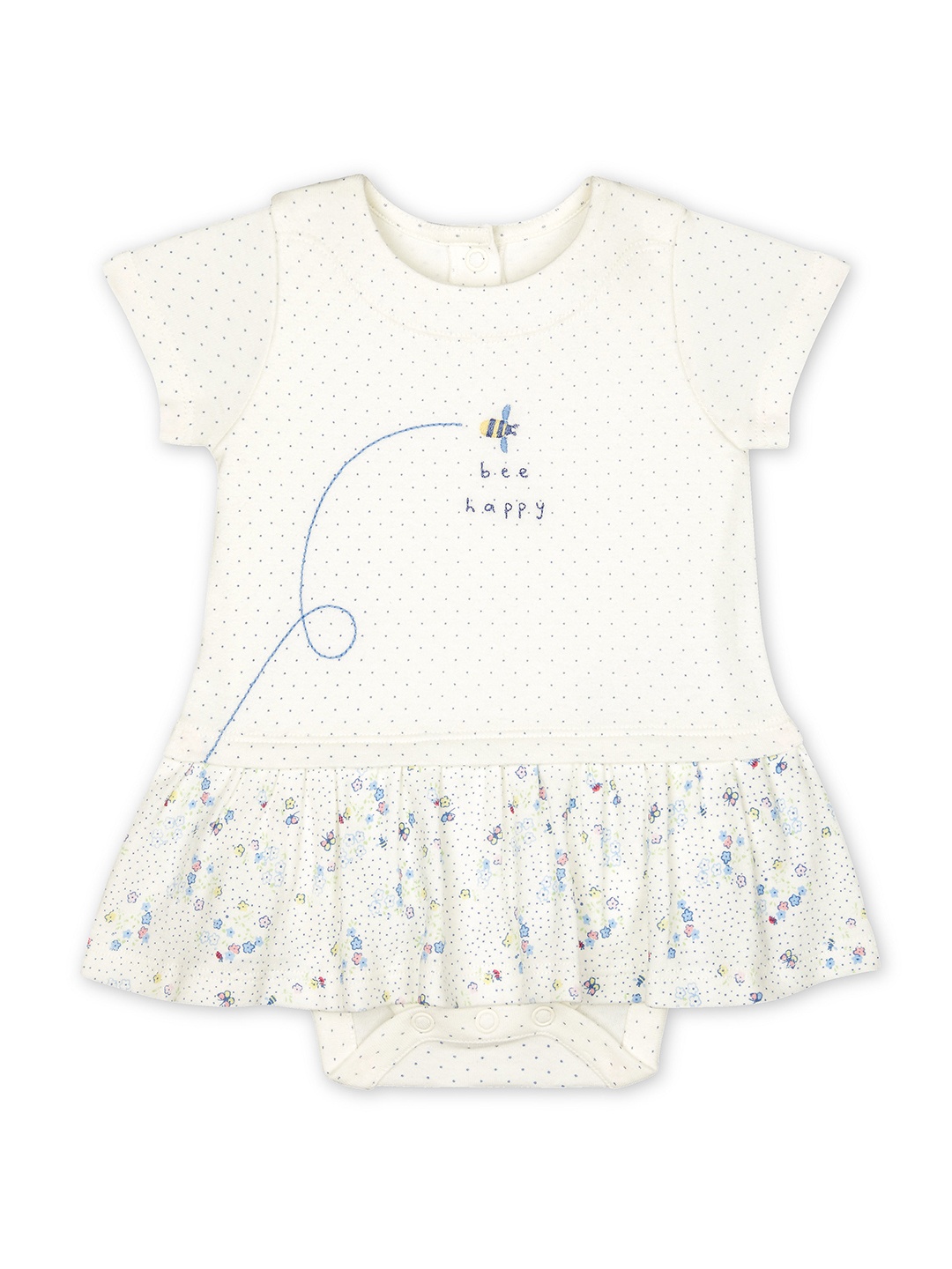 

mothercare Infant Girl White Printed Pure Cotton Frock Style Bodysuit