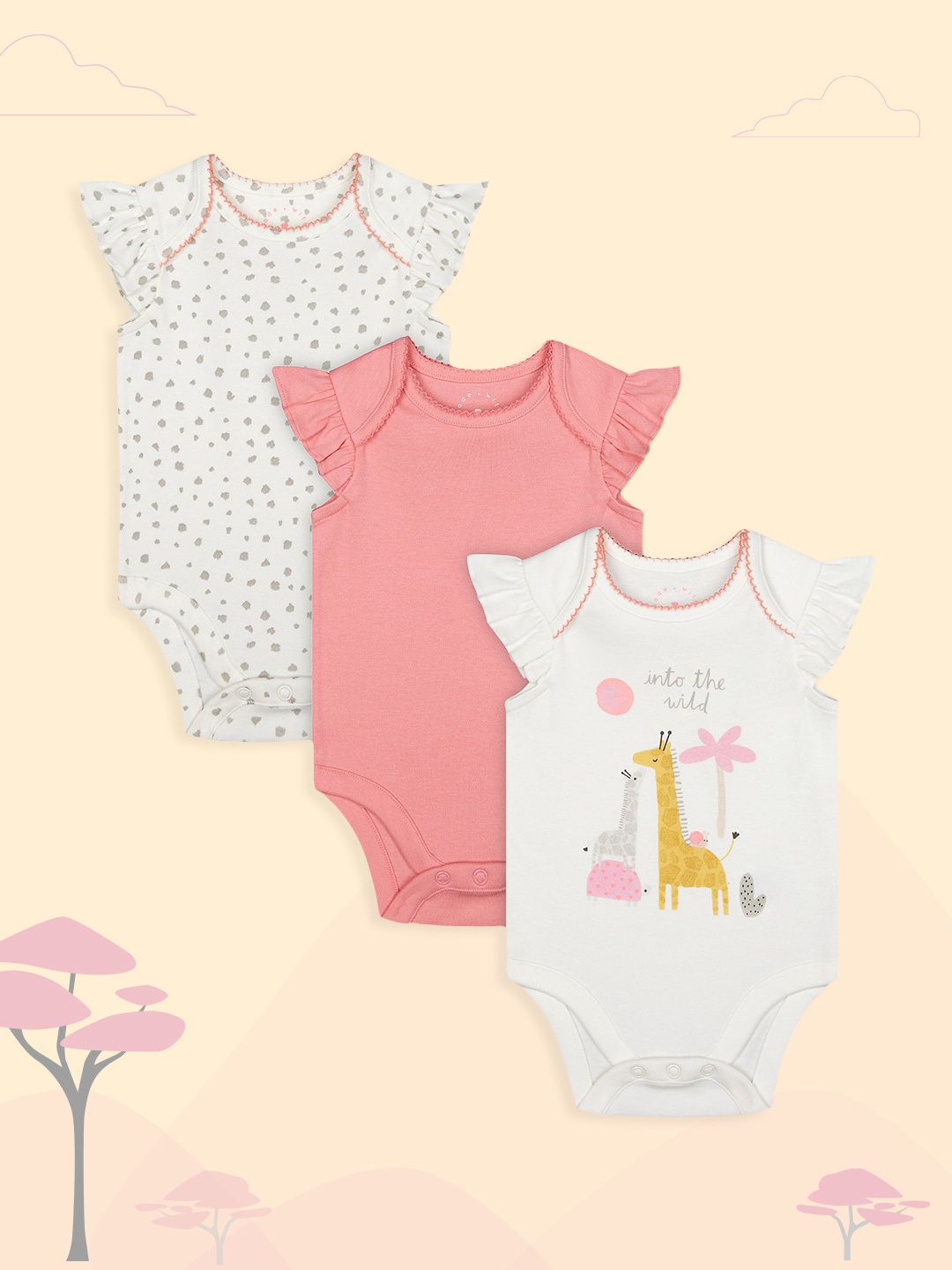 

mothercare Infant-Girls Pack Of 3 Bodysuits, Off white