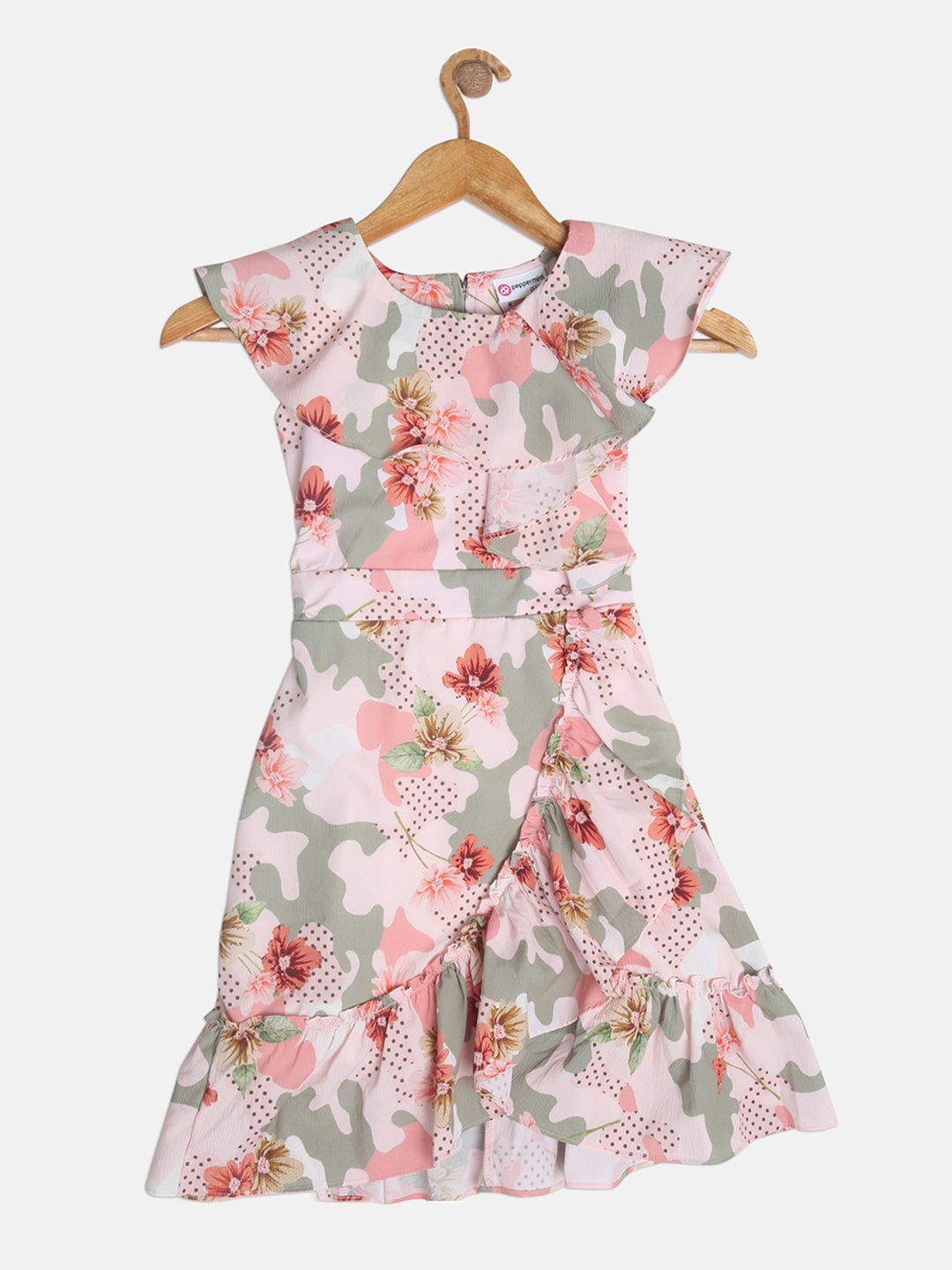 

Peppermint Girls Peach Floral Printed A-Line Dress