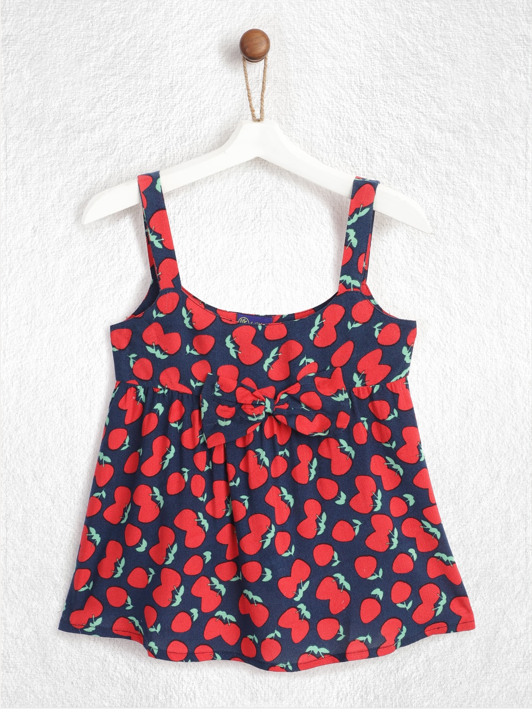 

YK Infant Girls Navy Blue & Pink Strawberry Print A-Line Dress with Bow Detail