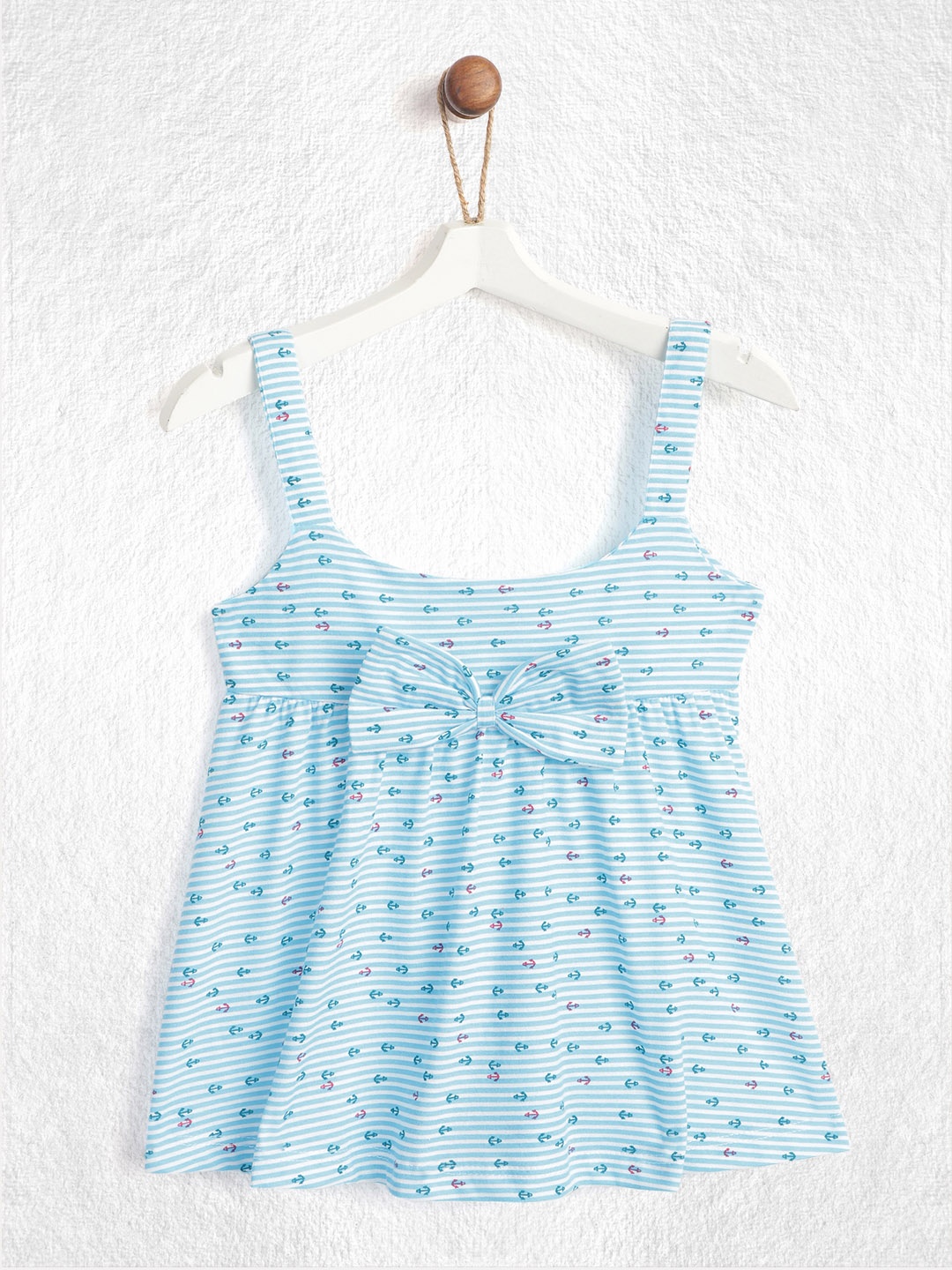 

YK Infant Girls Blue & White Striped A-Line Dress with Bow Detail