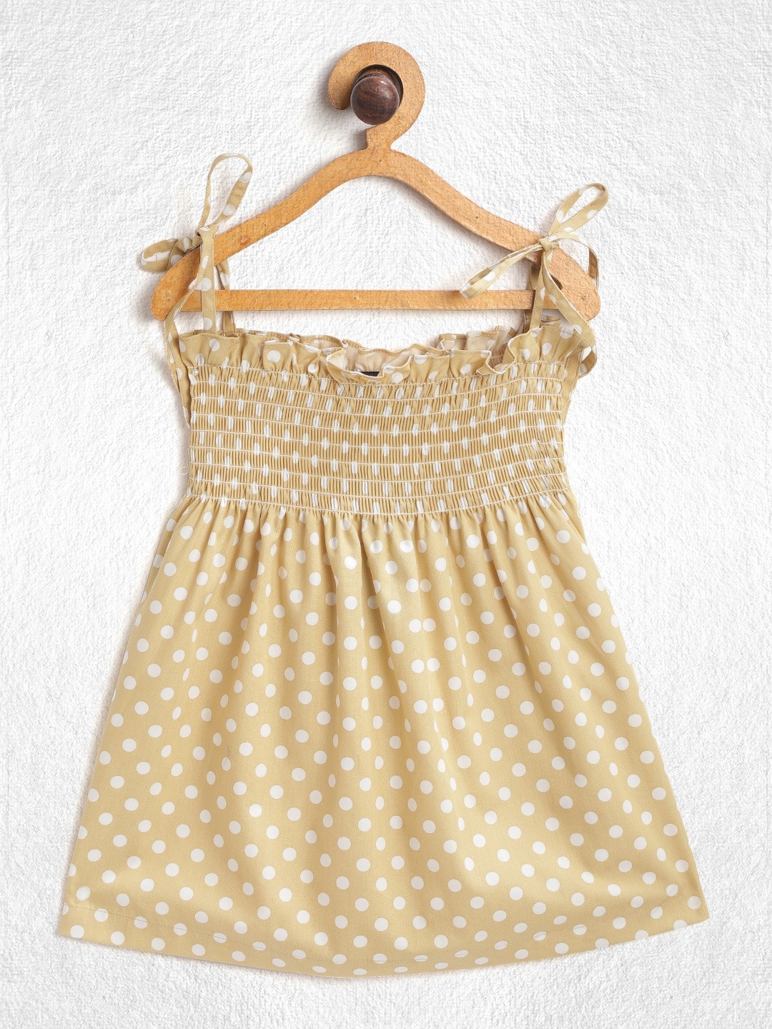 

YK Infant Girls Mustard Yellow & White Polka Dot Print Cotton A-Line Top