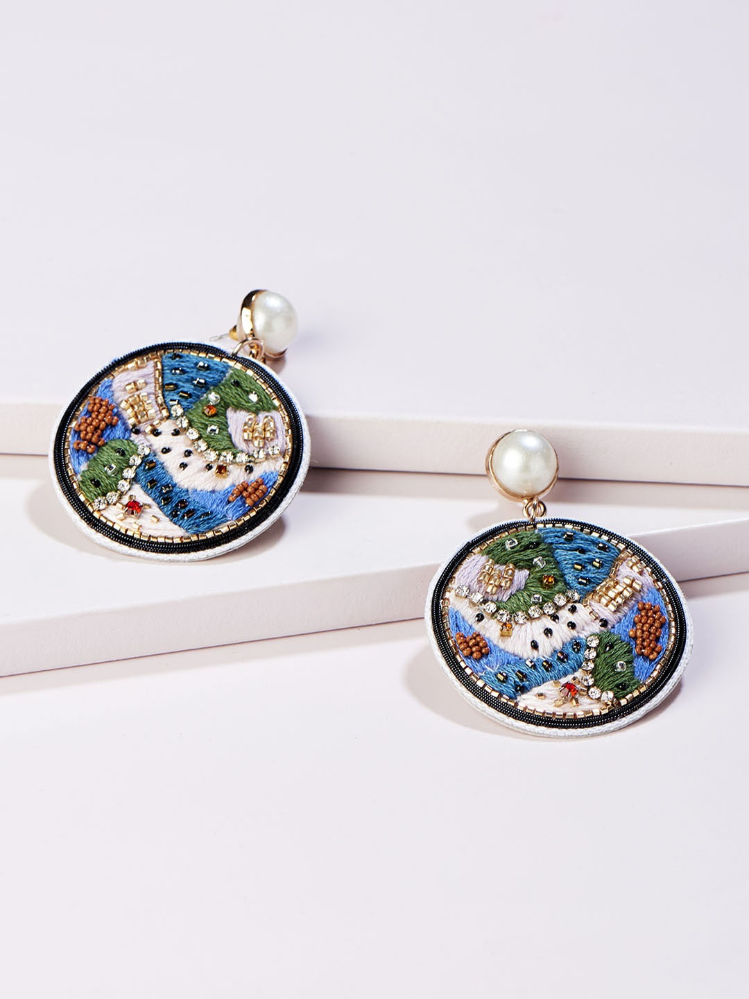 

Runway Ritual Green & Blue Geometric Drop Earrings