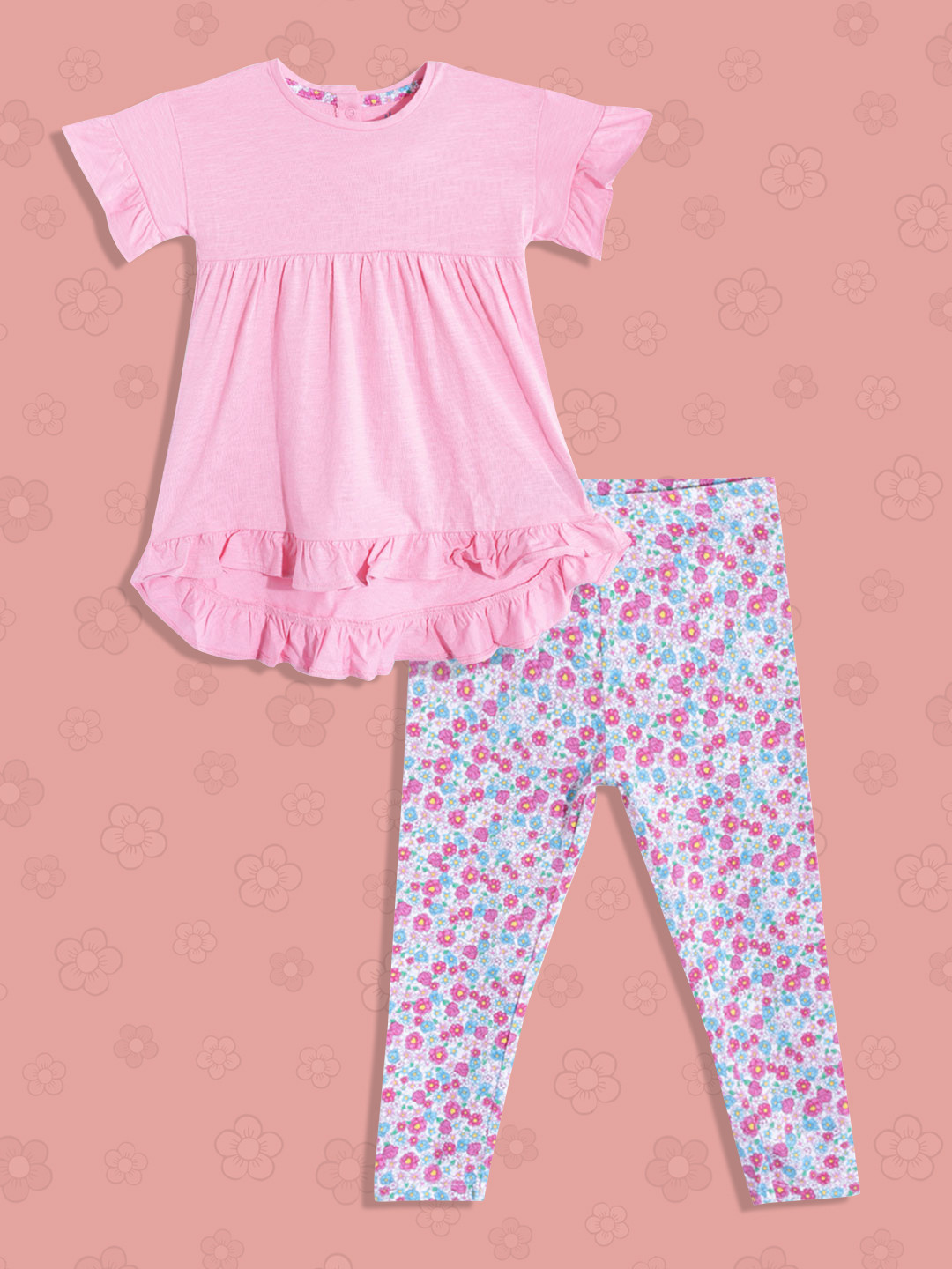

mothercare Girls Pink & Blue Solid Top with Printed Pyjamas