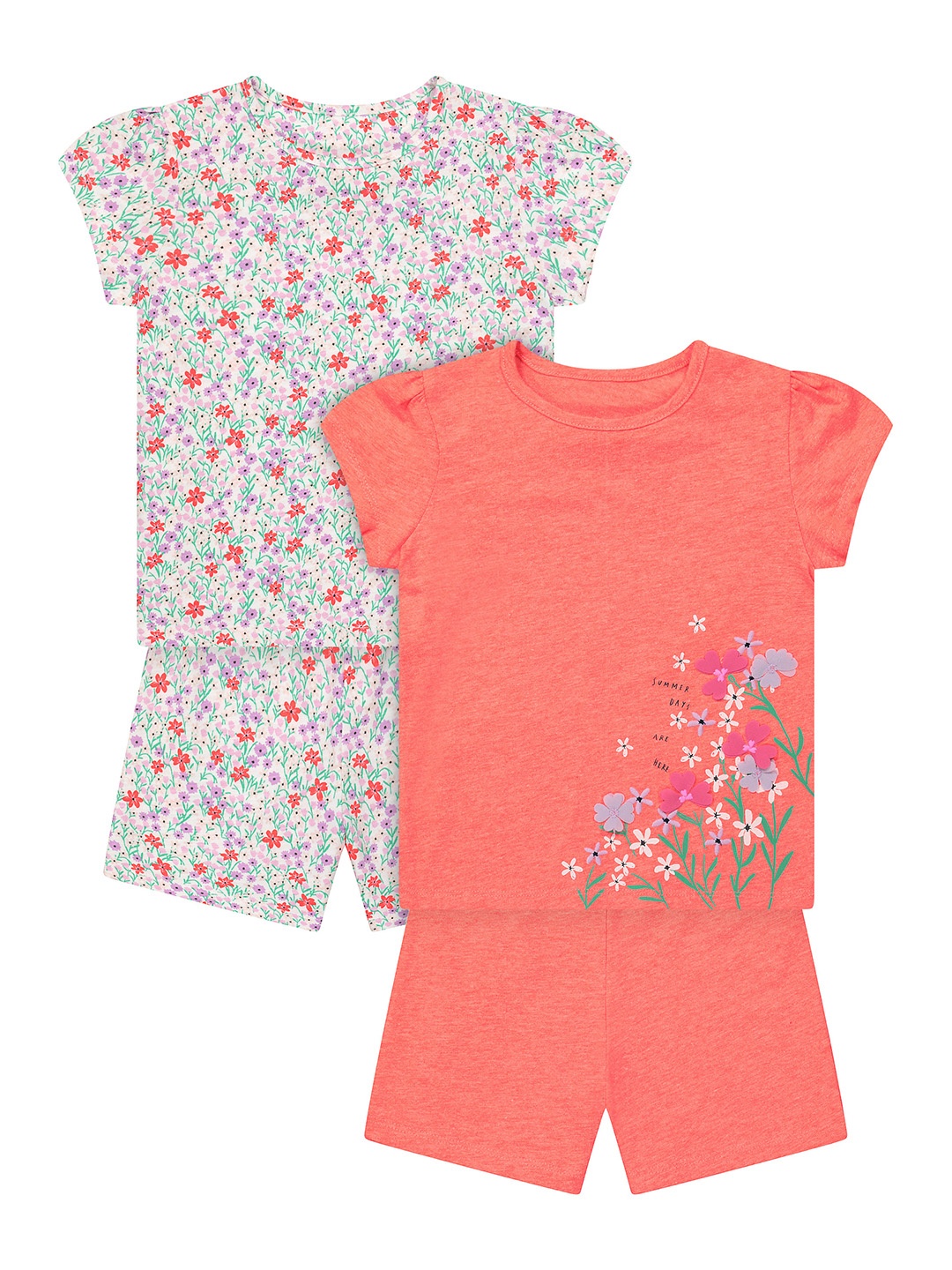 

mothercare Girls Multicoloured Floral Printed T-shirts with Shorts, Multi