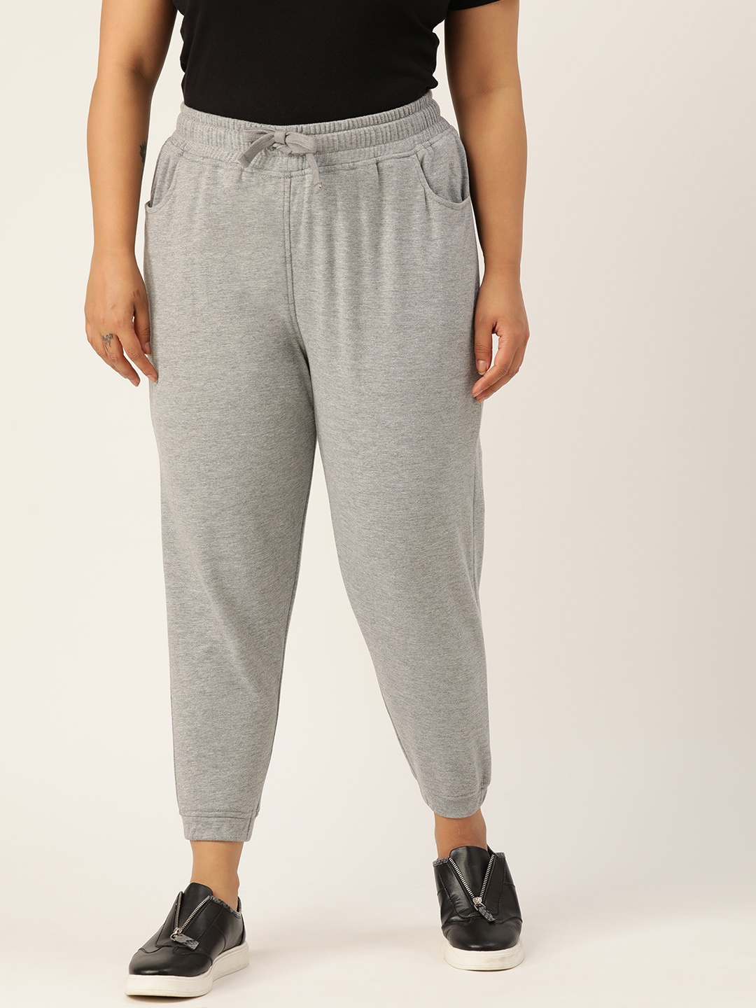 

Rute Women Plus Size Grey Melange Straight Fit Solid Joggers