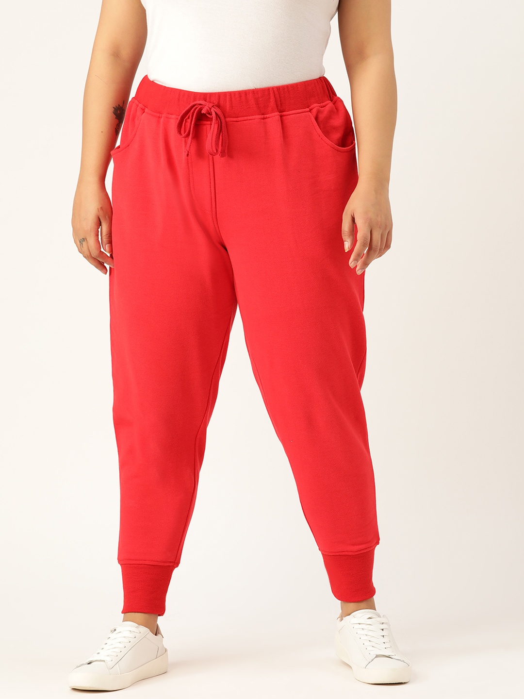 

Rute Plus Size Women Red Straight Fit Solid Joggers