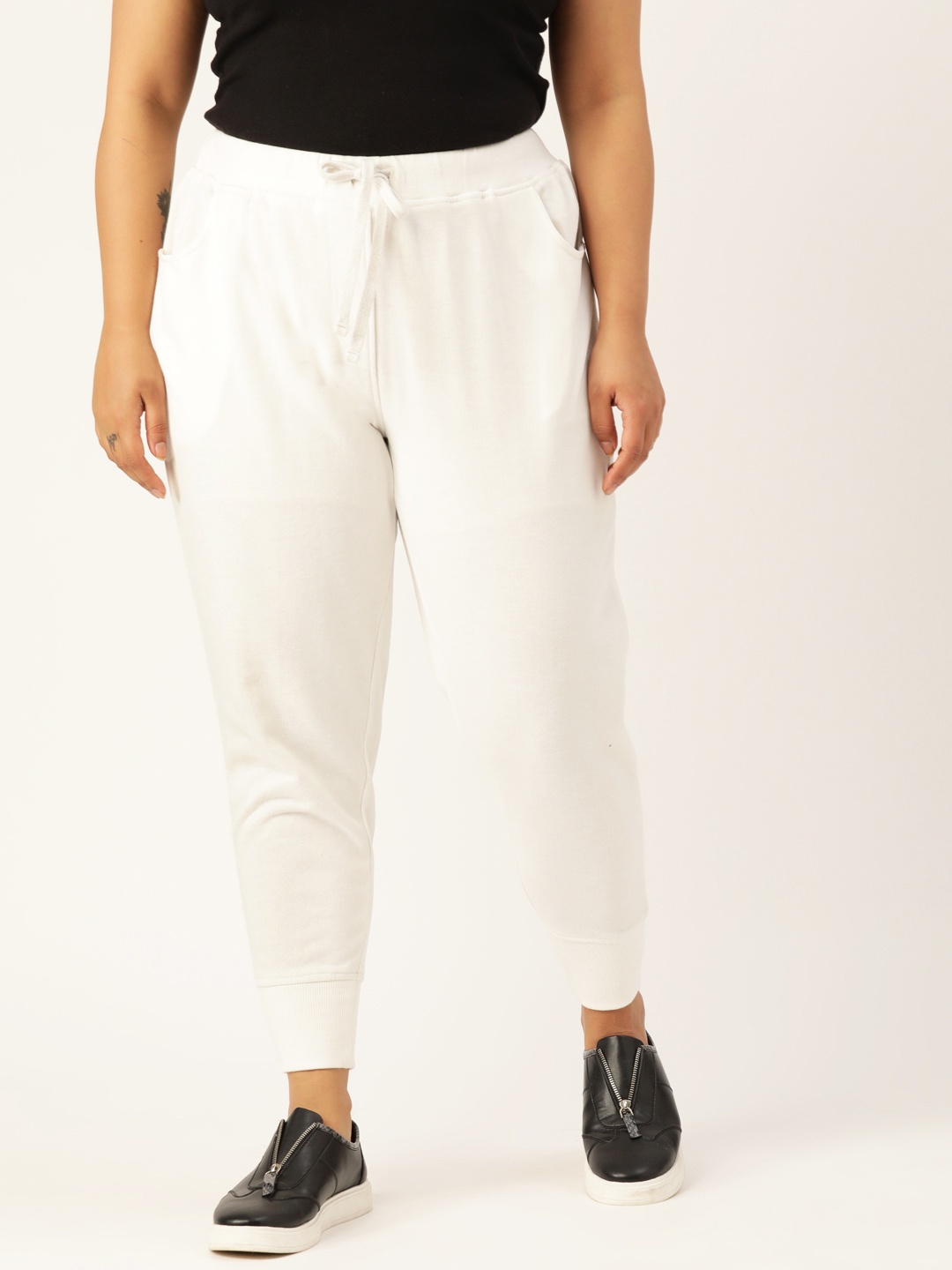 Rute Women Plus Size White Solid Plus Size Joggers