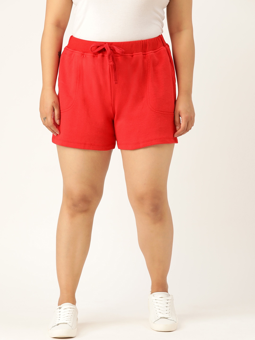 

Rute Women Plus Size Red Solid Slim Fit Regular Shorts