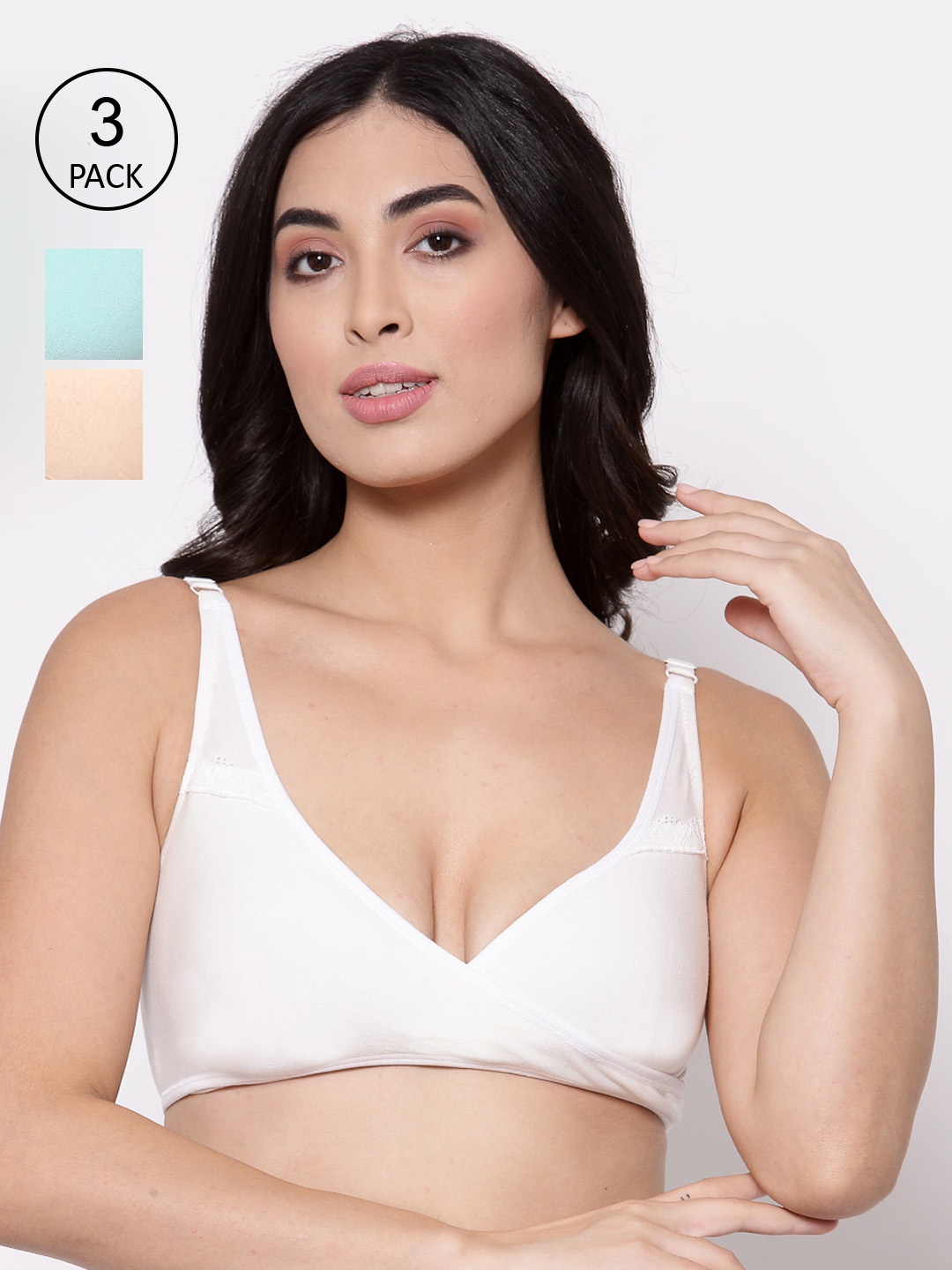 

Inner Sense White & Sea Green Solid Non-Wired Non Padded Maternity Bra Pack of 3