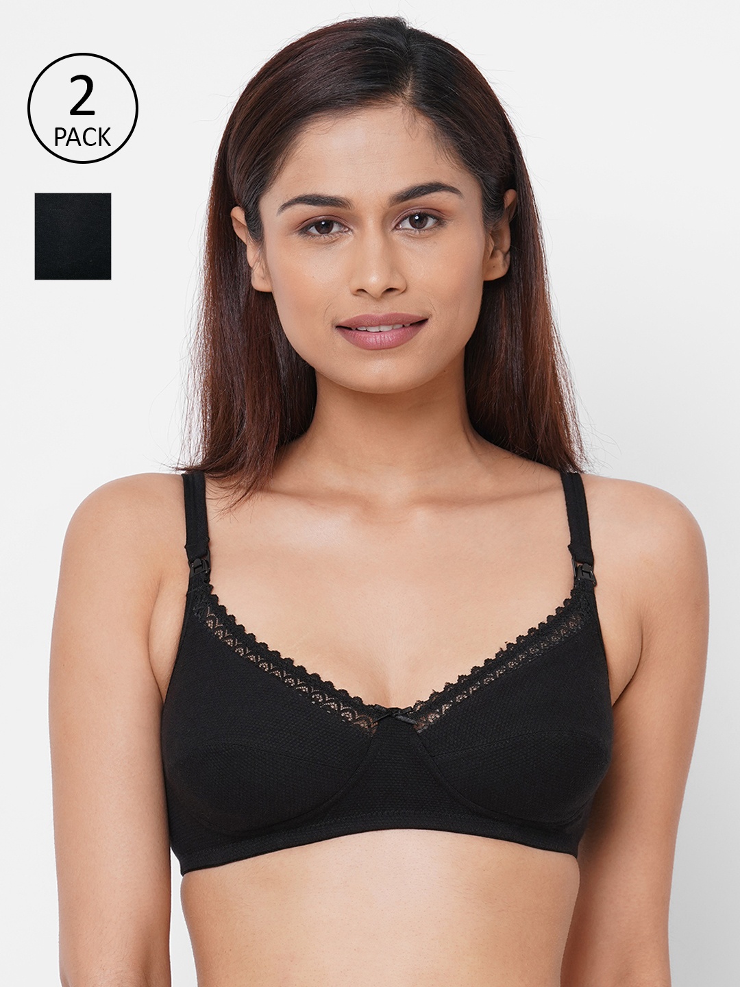 

Inner Sense Pack of 2 Black Solid Non-Wired Non Padded Maternity Sustainable Bra