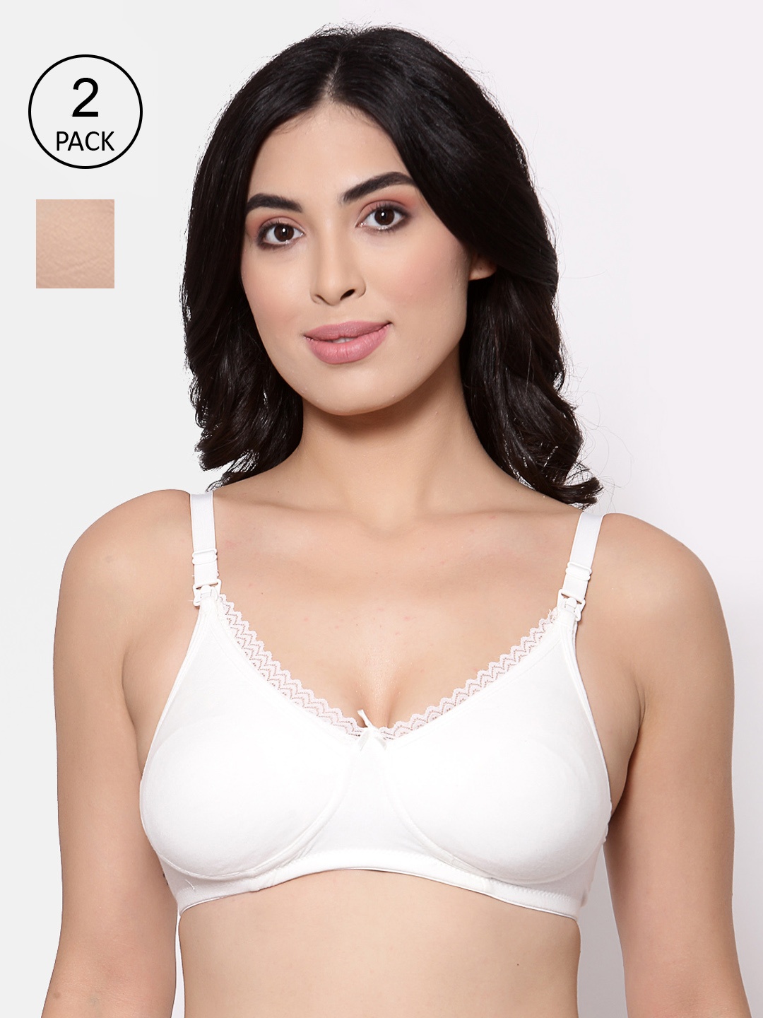 

Inner Sense Pack of 2 Cream-Coloured & Nude-Coloured Solid Non Padded Maternity Bra