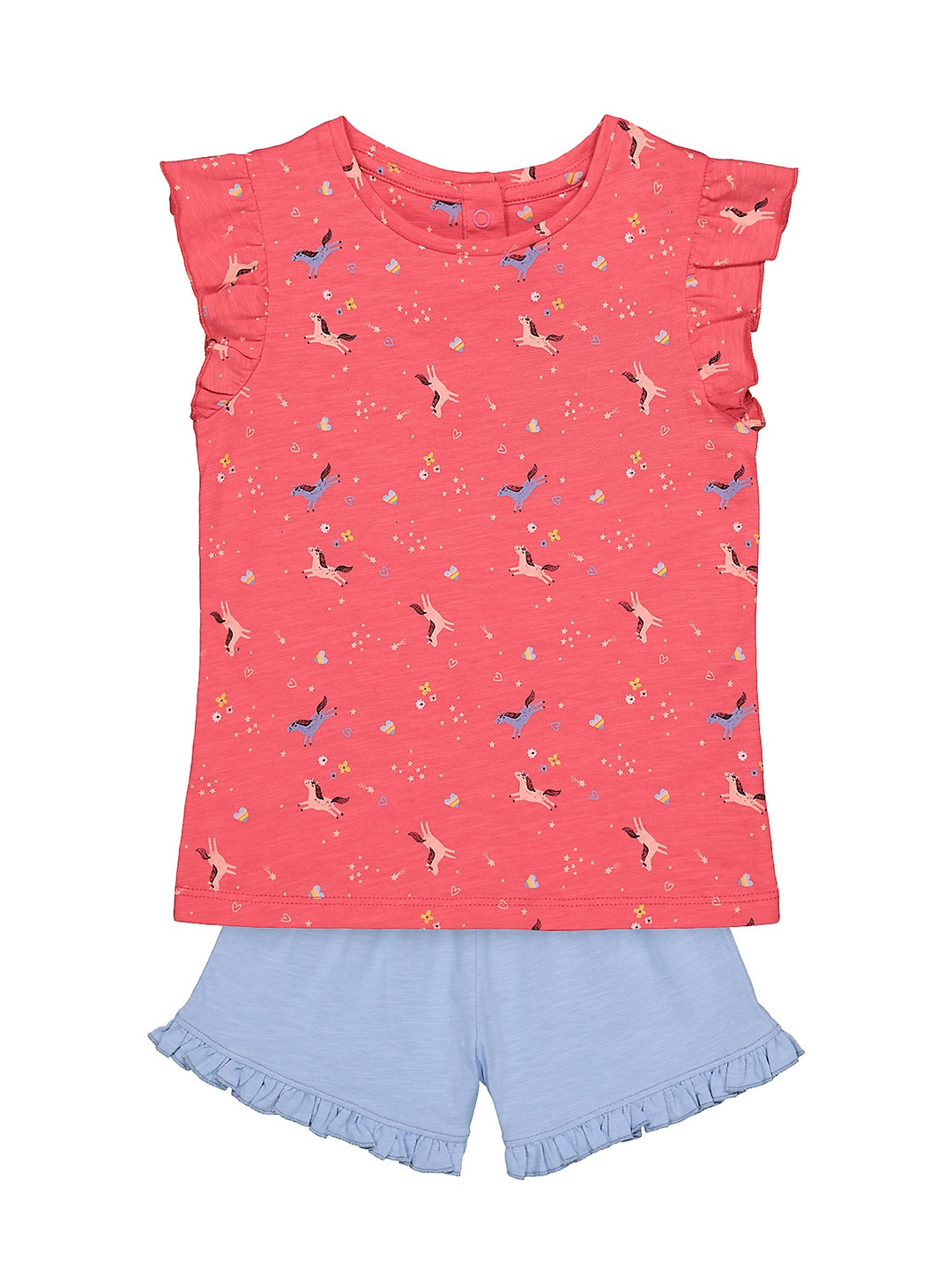 

mothercare Girls Pink & Blue Printed Top with Shorts