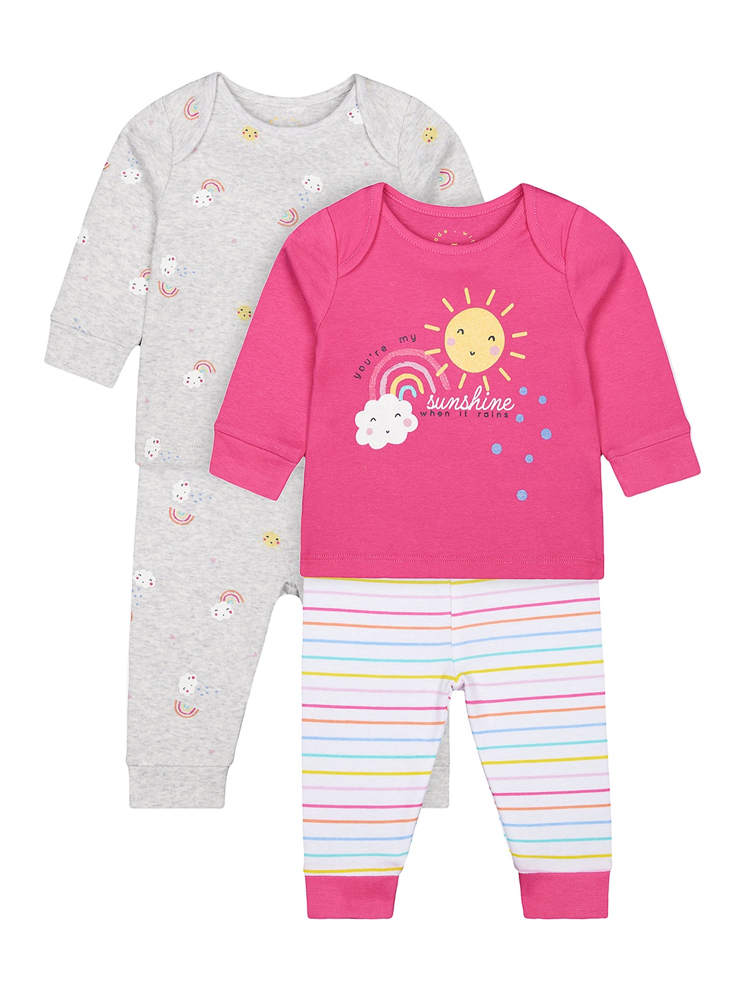 

mothercare Girls Pack of 2 Printed T-shirt with Pyjamas, Pink