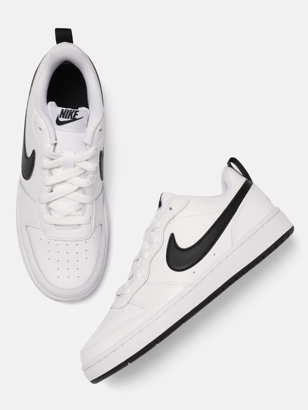 

Nike Boys White COURT BOROUGH LOW 2 Leather Basketball Shoes