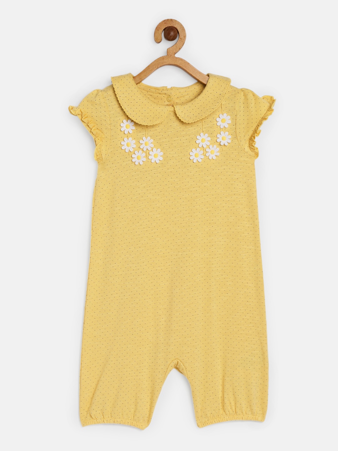 

mothercare Infant Girl Yellow Polka Dot Print Peter Pan Collar Pure Cotton Romper