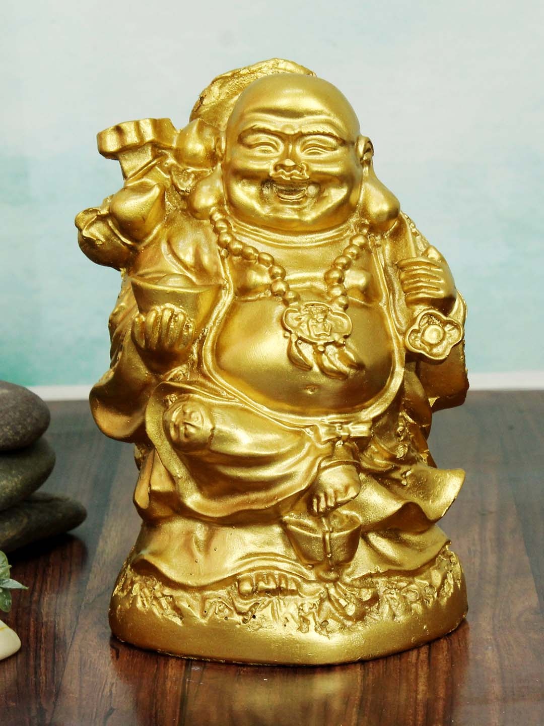 

TIED RIBBONS Gold-Toned Laughing Buddha Figurine Showpiece