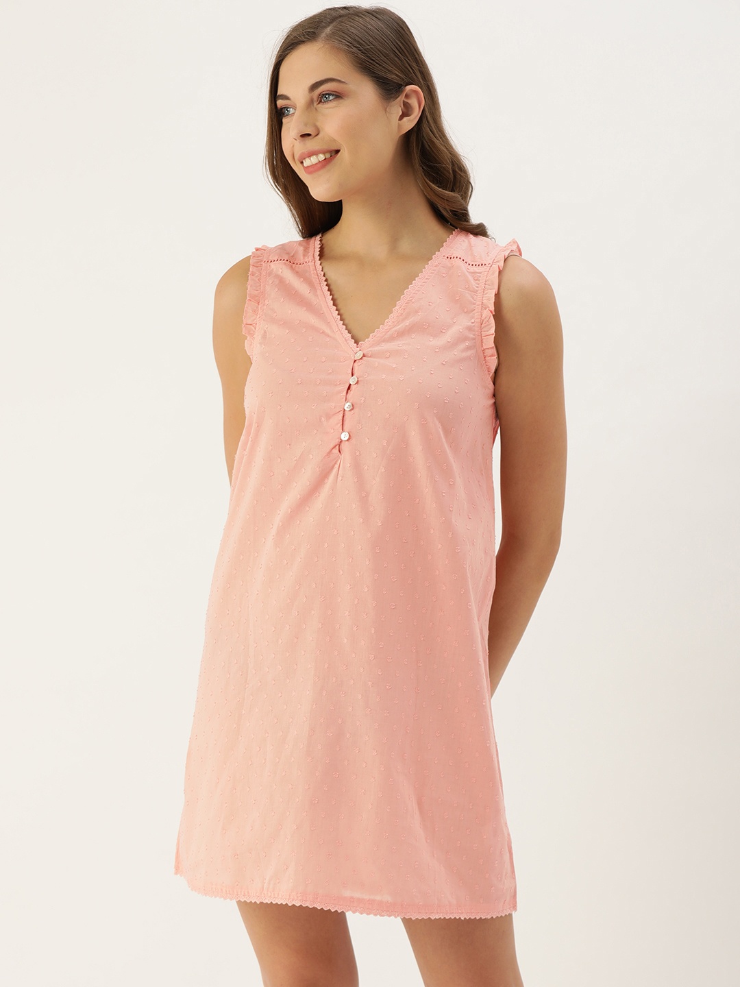 

Slumber Jill Pink Self Design Nightdress