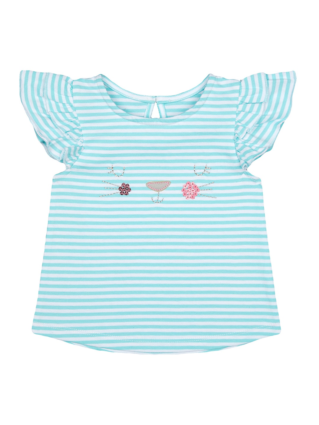 

mothercare Girls Blue Striped Cat Embroidery Regular Top