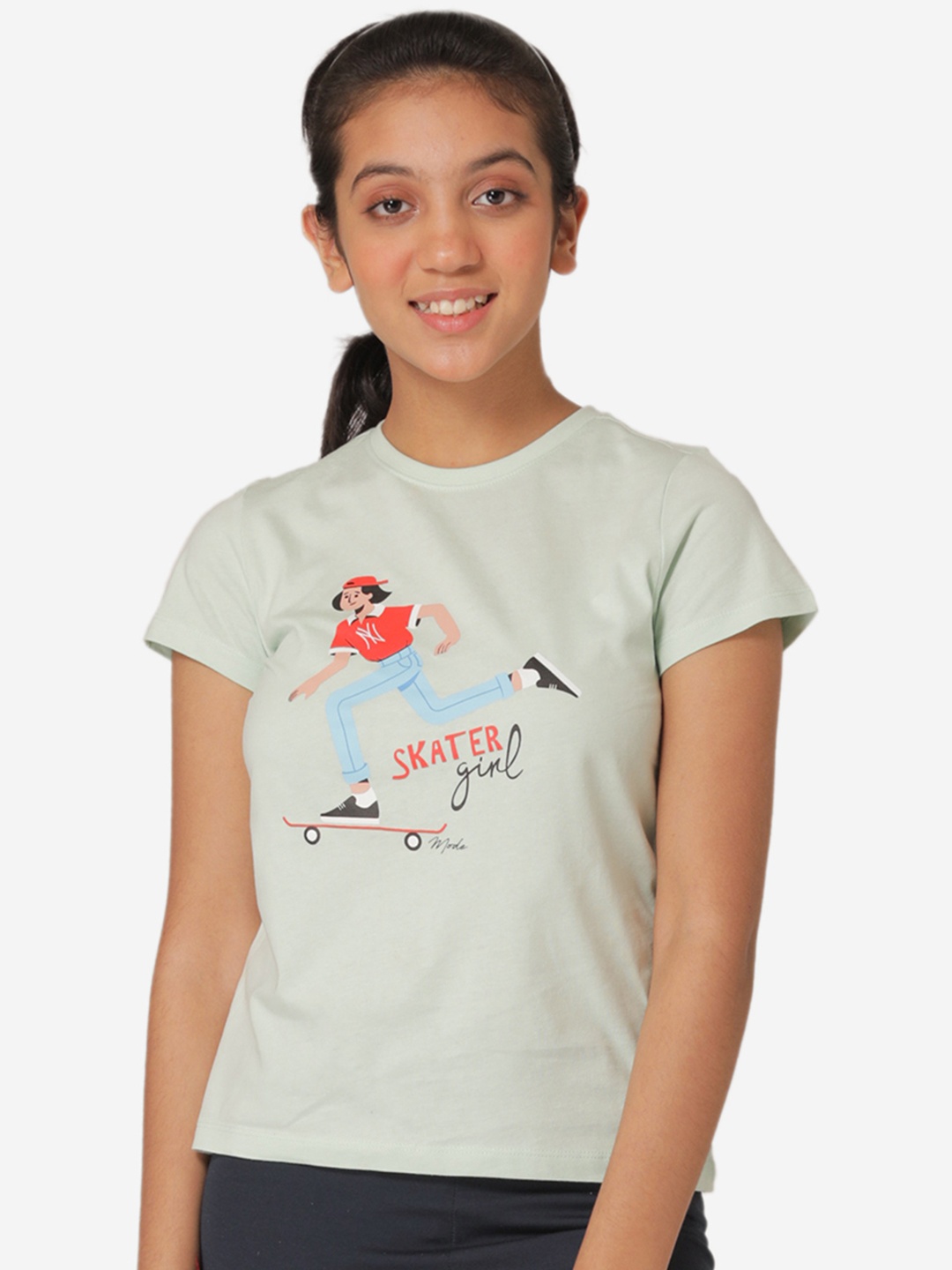 

Mode by Red Tape Girls Sea Green Printed Round Neck T-shirt