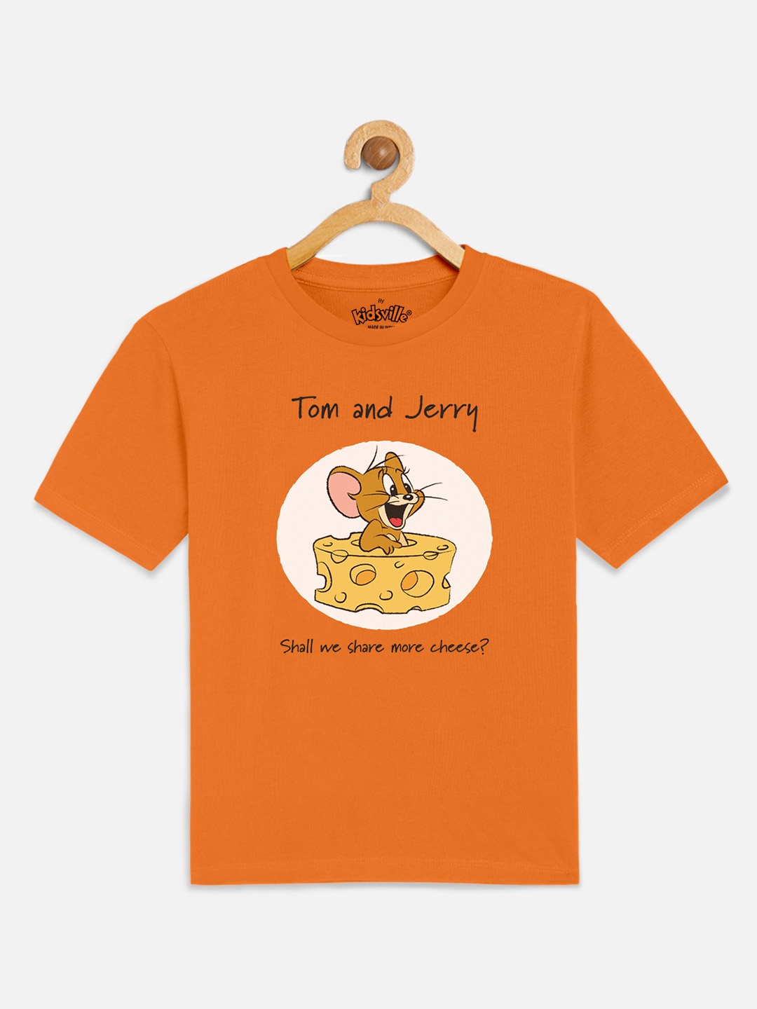 

Kids Ville Boys Orange Tom Jerry Printed Round Neck Cotton Pure Cotton T-shirt