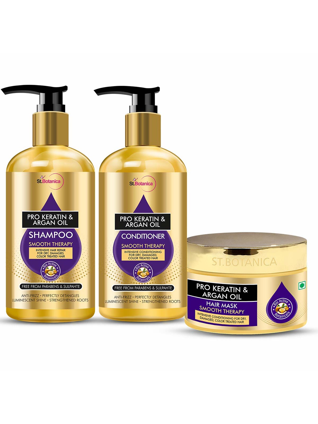 

StBotanica Pro Keratin And Argan Oil Shampoo With Conditioner & Hair Mask, Gold