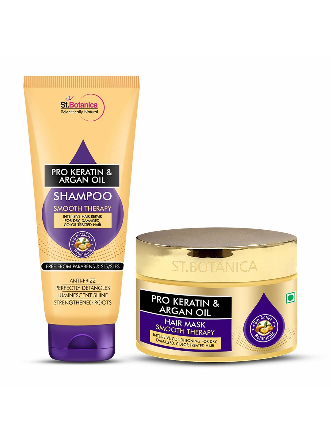 

StBotanica Pro Keratin And Argan Oil Shampoo & Hair Mask Combo 200 ml each, Gold