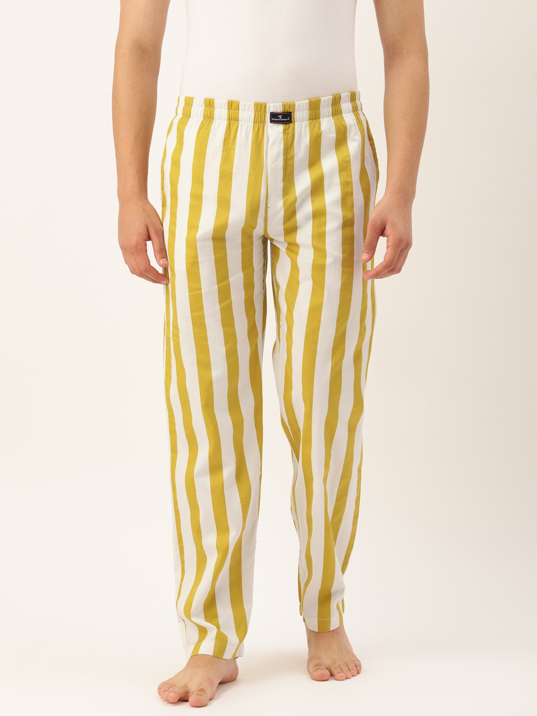 

The Indian Garage Co Men White & Mustard Yellow Striped Lounge Pants