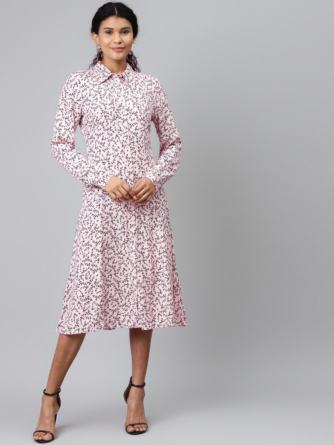 

Marks & Spencer Women Pink & Black Sustainable Floral Printed Shirt Dress