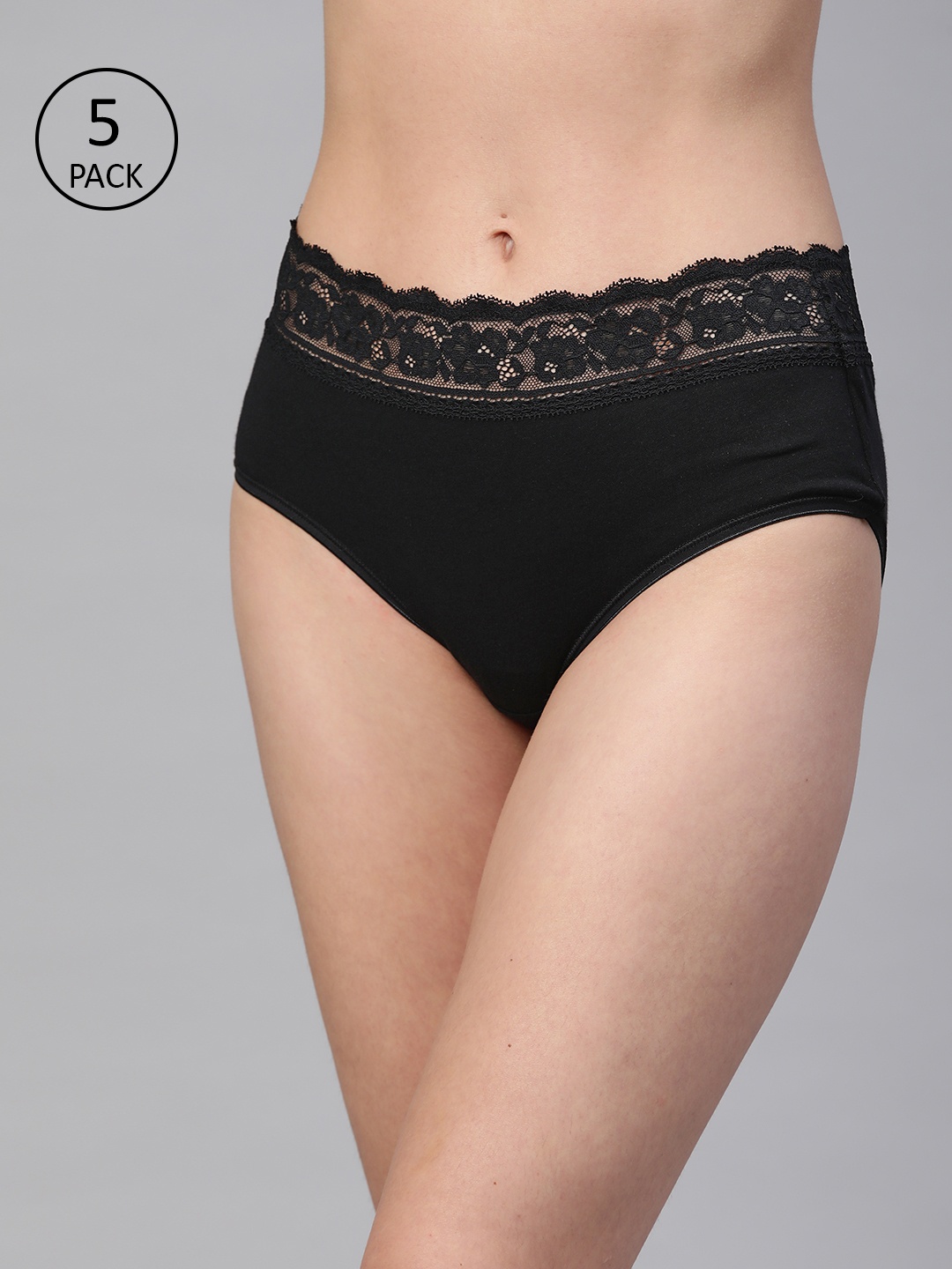 

Marks & Spencer Women Pack Of 5 Black Solid Hipster Briefs With Lace Detail T615022MBLACK