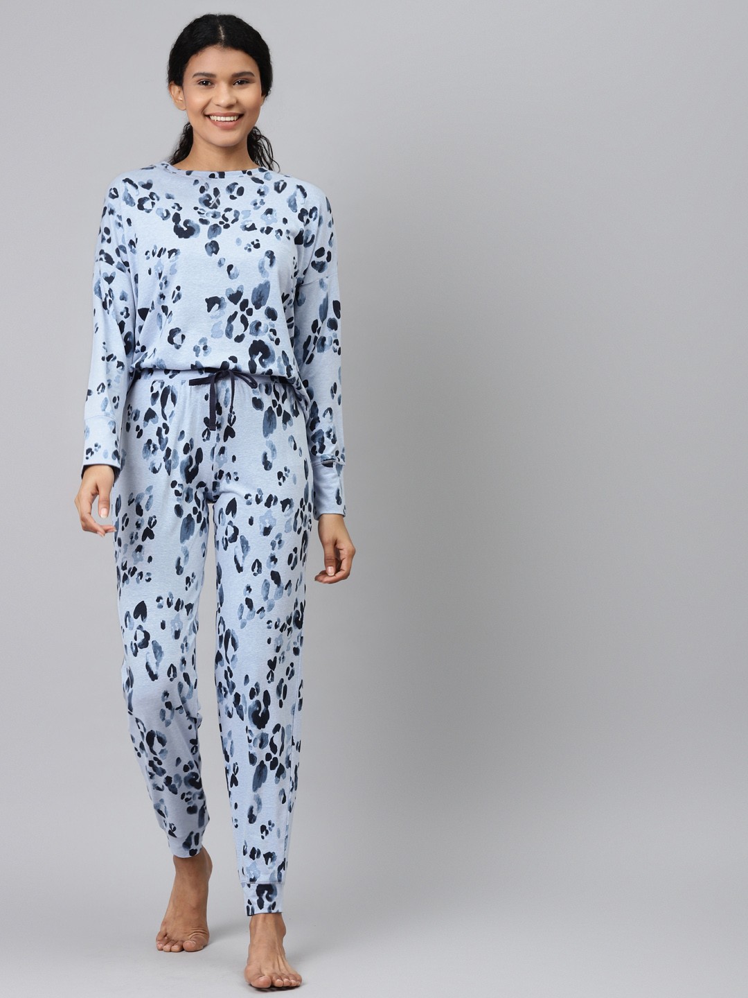 

Marks & Spencer Women Blue & Black Printed Night Suit