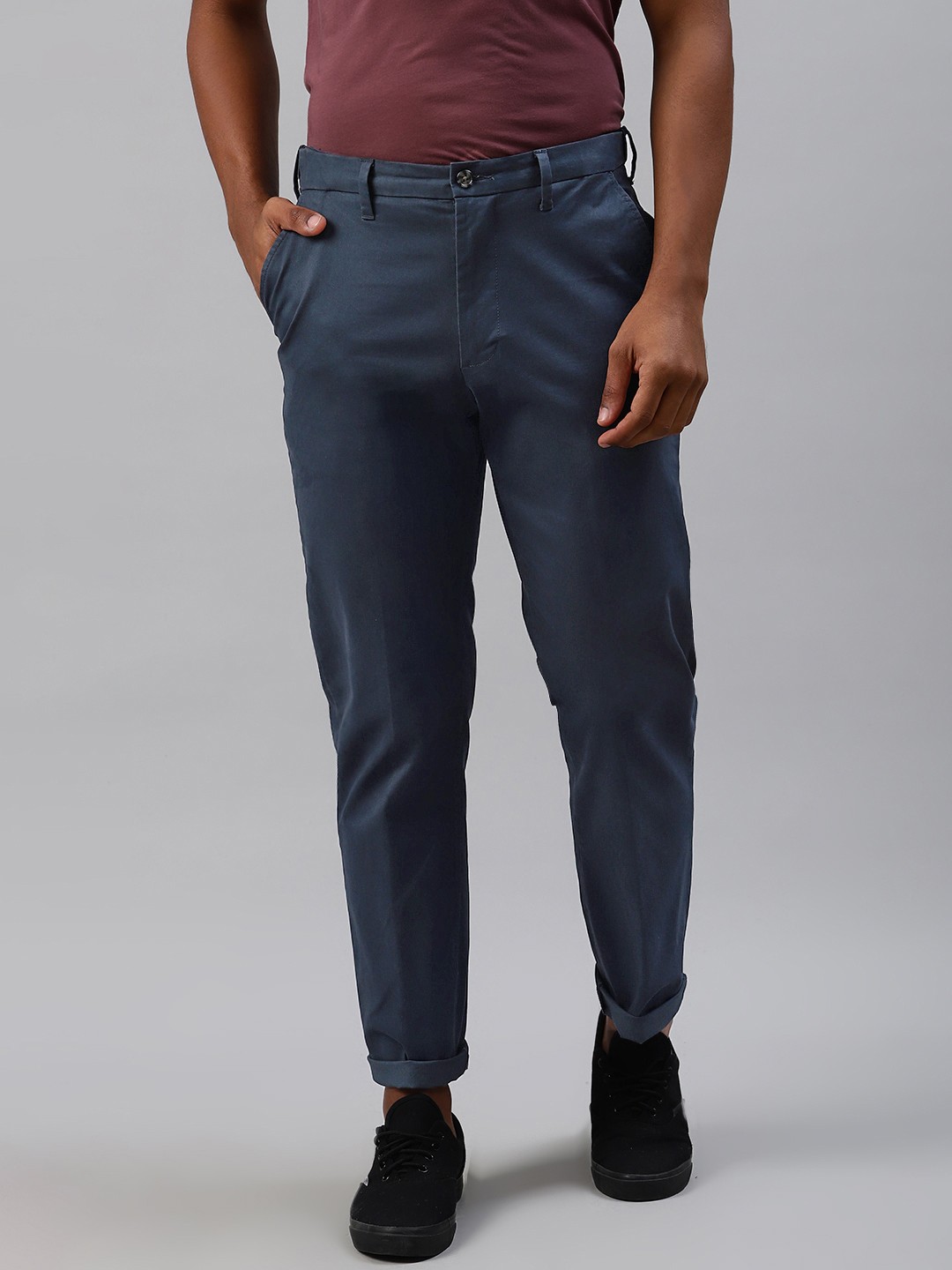 

Marks & Spencer Men Teal Blue Skinny Fit Solid Regular Trousers