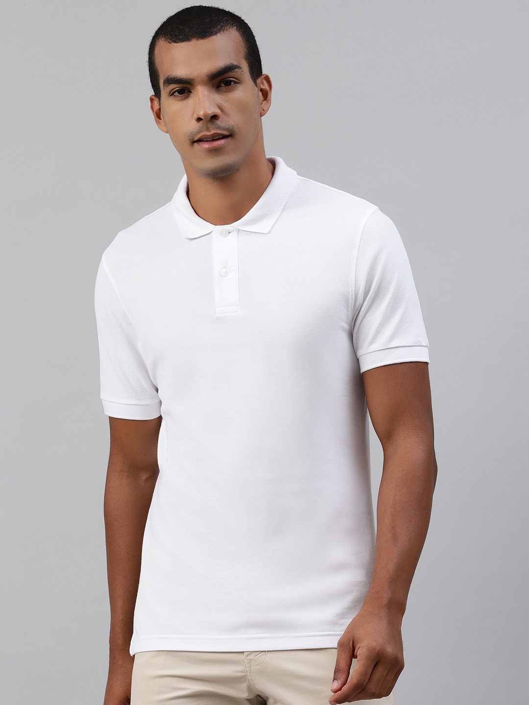 

Marks Spencer Men White Pure Cotton Solid Polo Collar Pure Cotton T-shirt