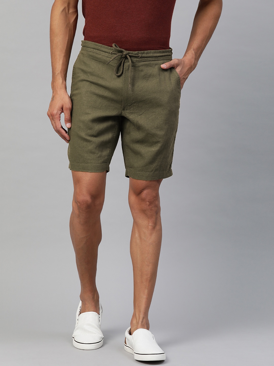 

Marks & Spencer Men Olive Green Solid Regular Shorts