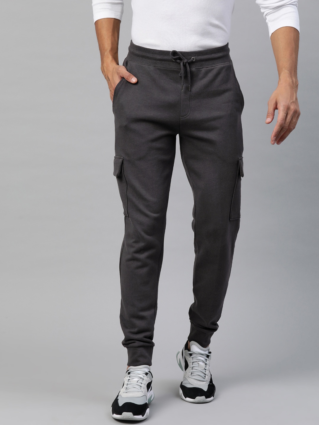 

Marks & Spencer Men Charcoal Grey Pure Cotton Solid Joggers