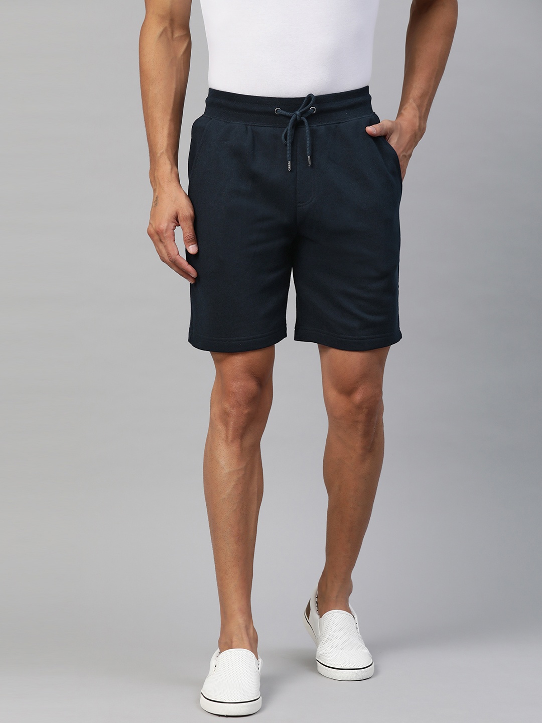 

Marks & Spencer Men Navy Pure Cotton Solid Regular Shorts, Navy blue