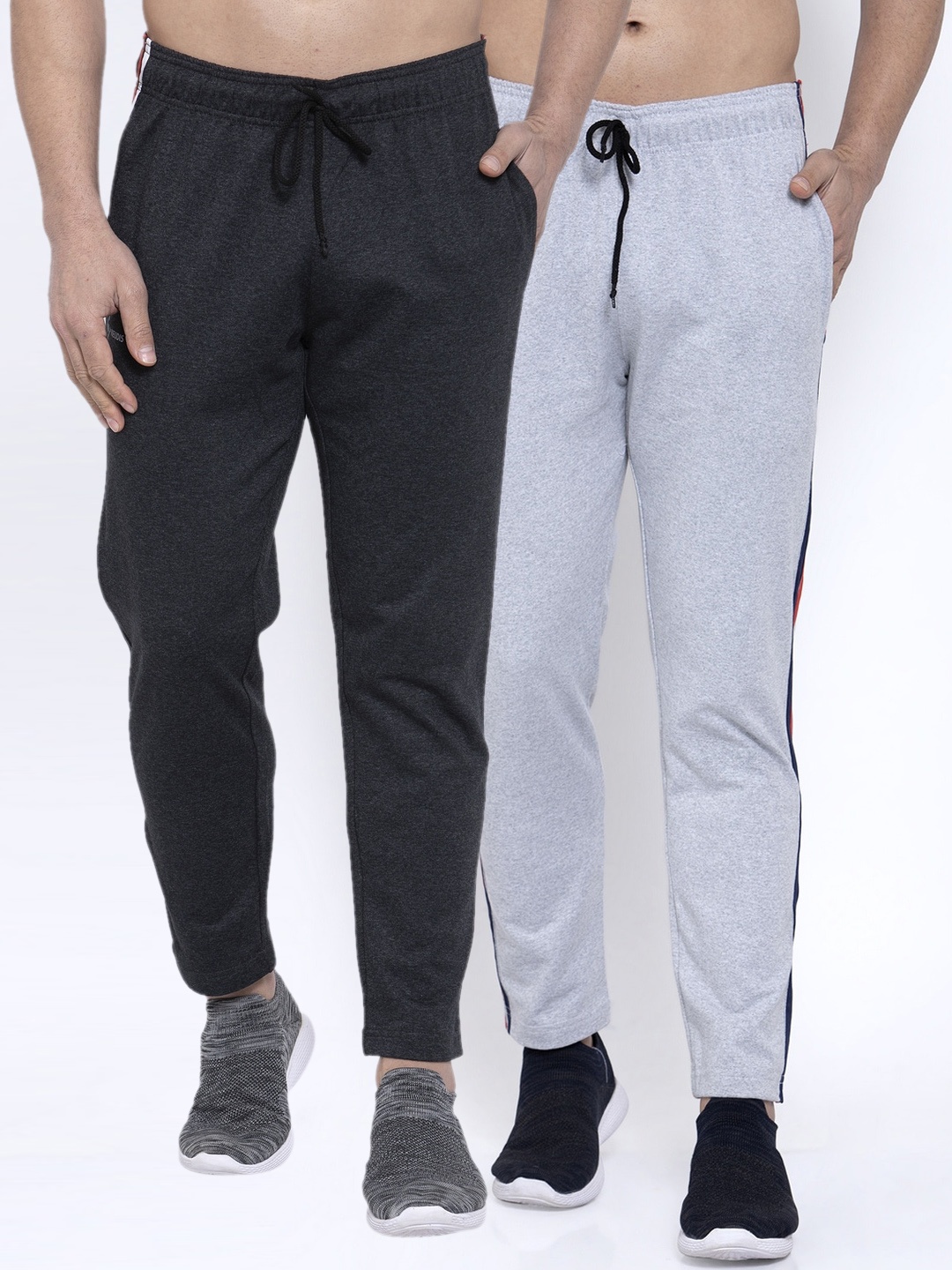 

NEUDIS Men Pack Of 2 Solid Structured-Fit Track Pants, Grey