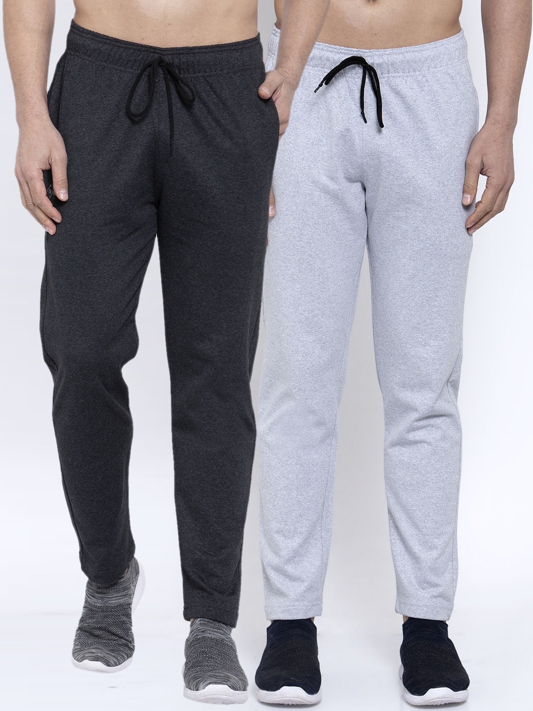 

NEUDIS Men Pack Of 2 Solid Structured-Fit Track Pants, Grey