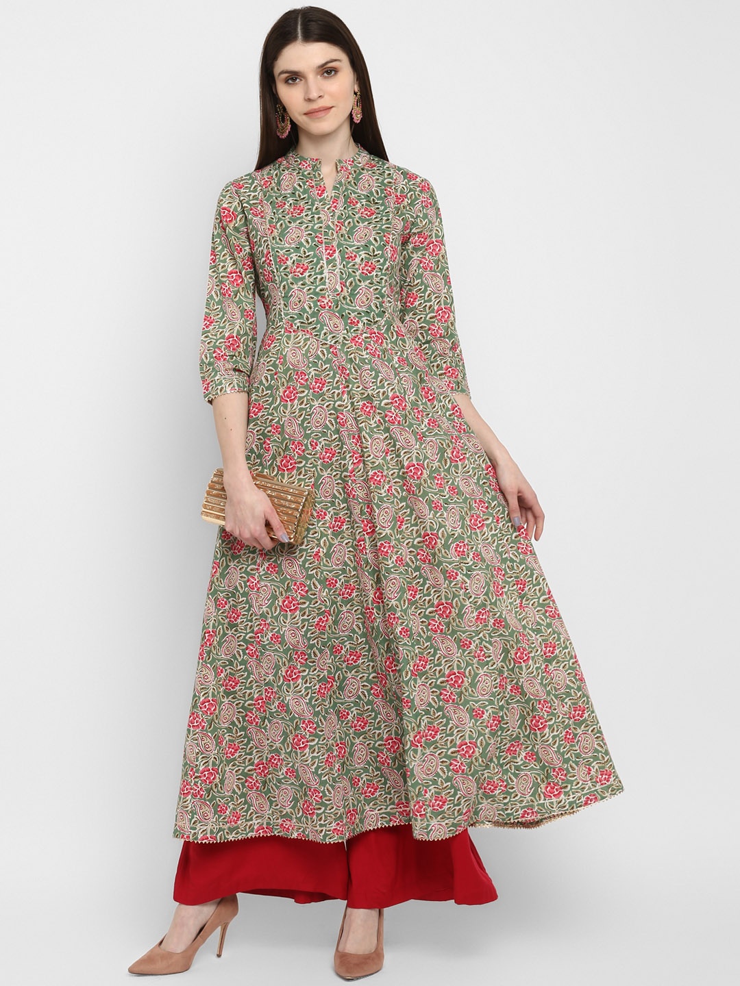 

Vbuyz Women Green Floral Printed Anarkali Kurta