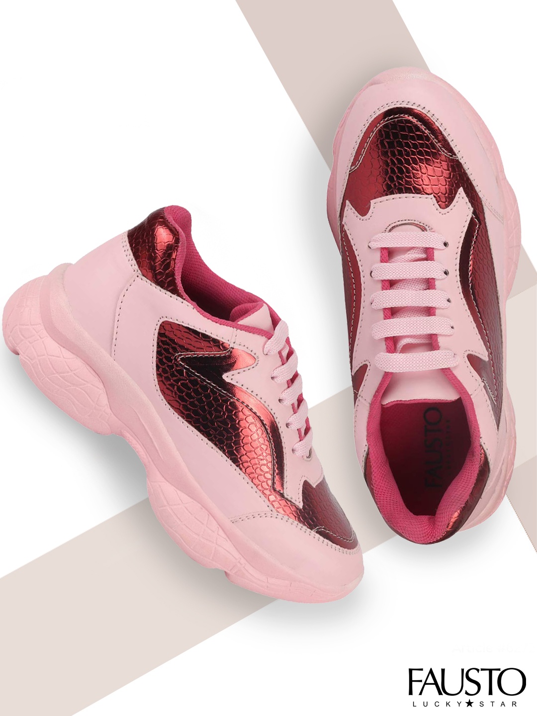 

FAUSTO Women Pink PU Mid-Top Running Shoes