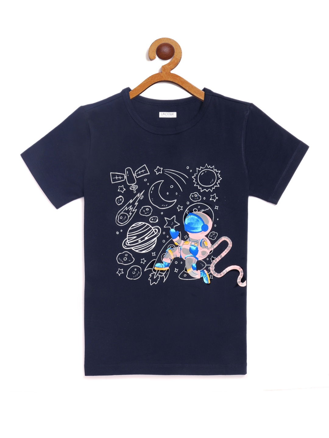 

LAdore Unisex Kids Navy Blue Printed Round Neck T-shirt