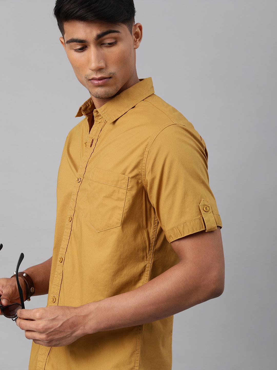 

Roadster Men Mustard Yellow Slim Fit Casual Shirt